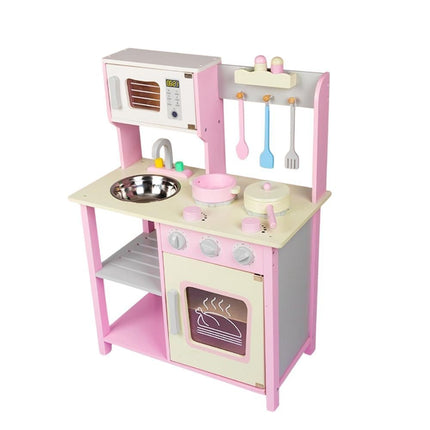 PHOOHI Ξύλινη Παιδική Κουζίνα με Ροζ Πριγκιπικό Στυλ