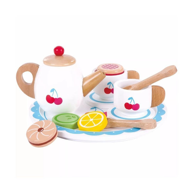 PHOOHI Ξύλινο Σετ Τσαγιού με Δίσκο & Αξεσουάρ, Δημιουργικό Παιχνίδι Ρόλων για Παιδιά από 3 Ετών