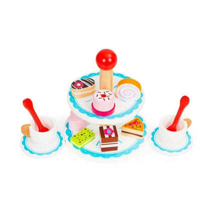 PHOOHI Ξύλινο Σετ Γλυκισμάτων, Παιχνίδι Ρόλων με Πιατέλα, Κούπες & Μπισκότα για Παιδιά από 3 Ετών