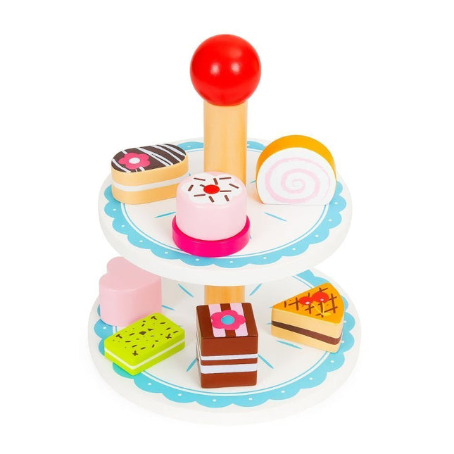 PHOOHI Ξύλινο Σετ Γλυκισμάτων, Παιχνίδι Ρόλων με Πιατέλα, Κούπες & Μπισκότα για Παιδιά από 3 Ετών