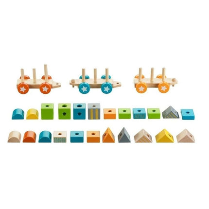 PHOOHI Ξύλινο Τρενάκι Στοίβαξης με Πολύχρωμα Τουβλάκια, Εκπαιδευτικό Παιχνίδι για Παιδιά από 18 Μηνών