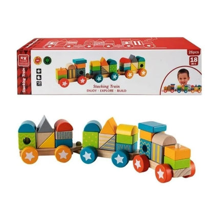 PHOOHI Ξύλινο Τρενάκι Στοίβαξης με Πολύχρωμα Τουβλάκια, Εκπαιδευτικό Παιχνίδι για Παιδιά από 18 Μηνών