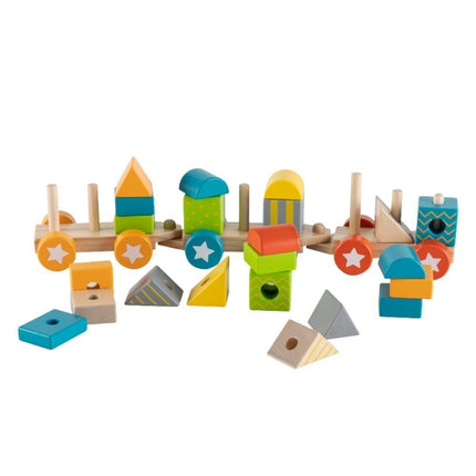 PHOOHI Ξύλινο Τρενάκι Στοίβαξης με Πολύχρωμα Τουβλάκια, Εκπαιδευτικό Παιχνίδι για Παιδιά από 18 Μηνών