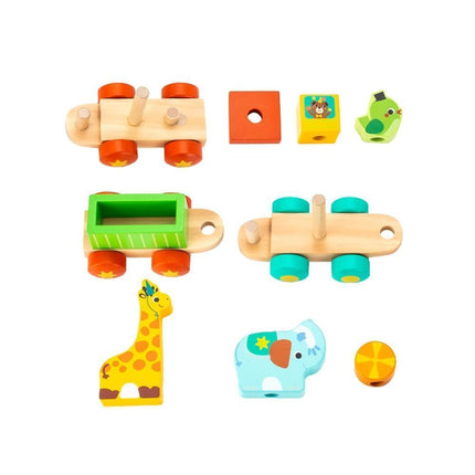 PHOOHI Ξύλινο Εκπαιδευτικό Τρενάκι με Τουβλάκια, Παιχνίδι Στοίβαξης & Κατασκευών για Παιδιά από 18 Μηνών