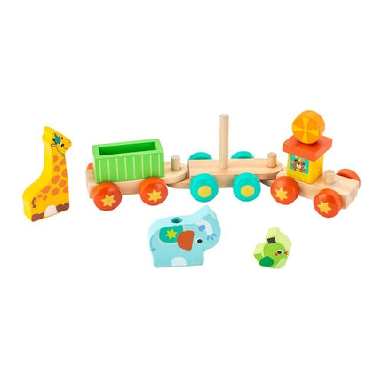 PHOOHI Ξύλινο Εκπαιδευτικό Τρενάκι με Τουβλάκια, Παιχνίδι Στοίβαξης & Κατασκευών για Παιδιά από 18 Μηνών