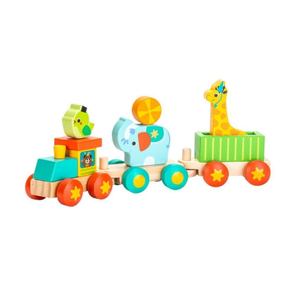 PHOOHI Ξύλινο Εκπαιδευτικό Τρενάκι με Τουβλάκια, Παιχνίδι Στοίβαξης & Κατασκευών για Παιδιά από 18 Μηνών