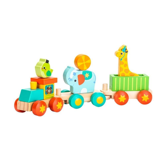 PHOOHI Ξύλινο Εκπαιδευτικό Τρενάκι με Τουβλάκια, Παιχνίδι Στοίβαξης & Κατασκευών για Παιδιά από 18 Μηνών
