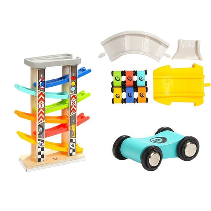PHOOHI Ξύλινη Πίστα Αυτοκινήτων Montessori, Εκπαιδευτικό STEM Παιχνίδι για Νήπια