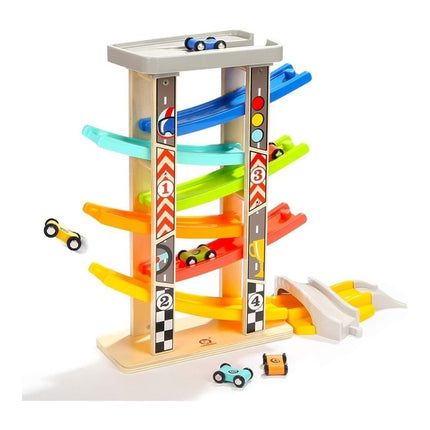 PHOOHI Ξύλινη Πίστα Αυτοκινήτων Montessori, Εκπαιδευτικό STEM Παιχνίδι για Νήπια