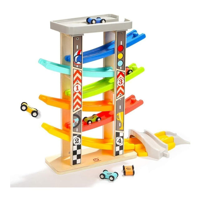 PHOOHI Ξύλινη Πίστα Αυτοκινήτων Montessori, Εκπαιδευτικό STEM Παιχνίδι για Νήπια