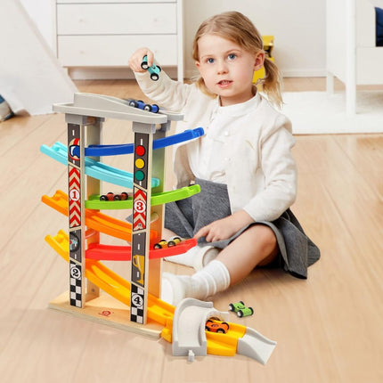 PHOOHI Ξύλινη Πίστα Αυτοκινήτων Montessori, Εκπαιδευτικό STEM Παιχνίδι για Νήπια