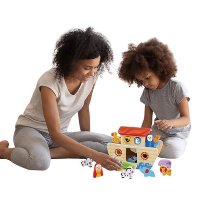 PHOOHI Ξύλινη Κιβωτός του Νώε με Πολύχρωμα Ζωάκια, Εκπαιδευτικό Παιχνίδι για Δημιουργικό Ρόλο & Μάθηση