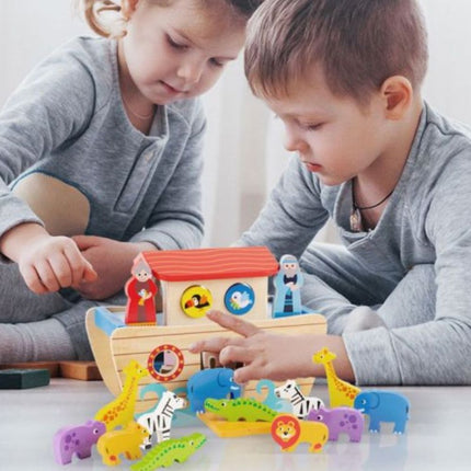 PHOOHI Ξύλινη Κιβωτός του Νώε με Πολύχρωμα Ζωάκια, Εκπαιδευτικό Παιχνίδι για Δημιουργικό Ρόλο & Μάθηση