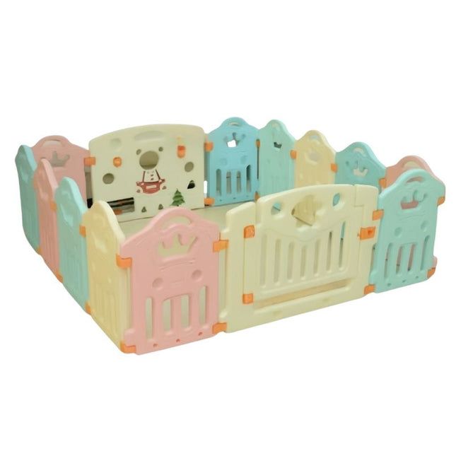 Πλαστικός Παιδικός Αναδιπλούμενος Φράχτης 14+2 με Πολύχρωμα Πάνελ & Κλειδαριά, 156x156x59 cm