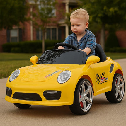 Porche Mini Ηλεκτροκίνητο Αυτοκίνητο 12V με Μουσική, App Control & Τηλεχειριστήριο Κίτρινο 2+ Ετών