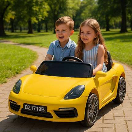 Porche Ηλεκτροκίνητο Αυτοκίνητο 12V με με 2 Δερμάτινα Καθίσματα, Λειτουργία Drift, Ηχητικά Εφέ & Bluetooth Κίτρινο, 3+ Ετών