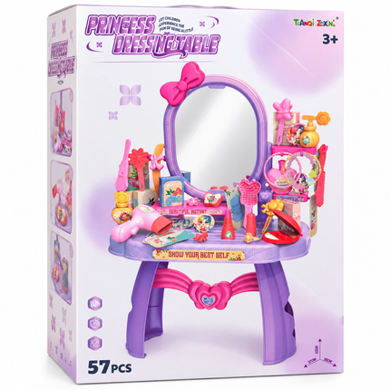 PRINCESS Παιδική Τουαλέτα Ομορφιάς με Αξεσουάρ Περιποίησης 57 Τεμαχίων Μωβ, 3+ Ετών