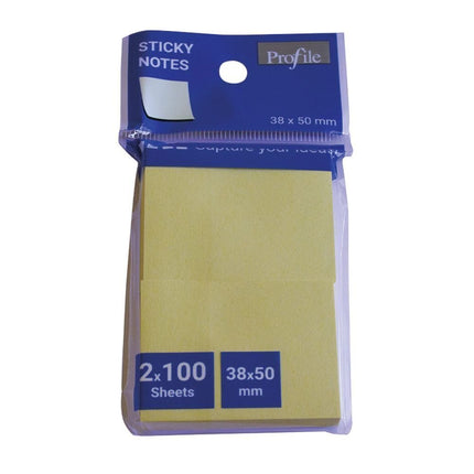 Profile Sticky Notes Σετ 2 Μπλοκ Κίτρινες Αυτοκόλλητες Σημειώσεις 2 x 100 Φύλλα, 38 x 50 mm
