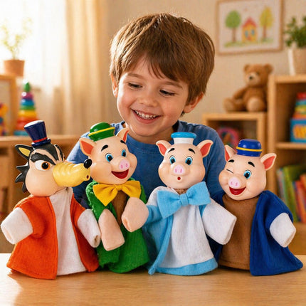 Puppet Valley Τα 3 Γουρουνάκια Σετ Χειροκουκλάκια με Ιστορία 4 Τεμάχια 3+ Ετών