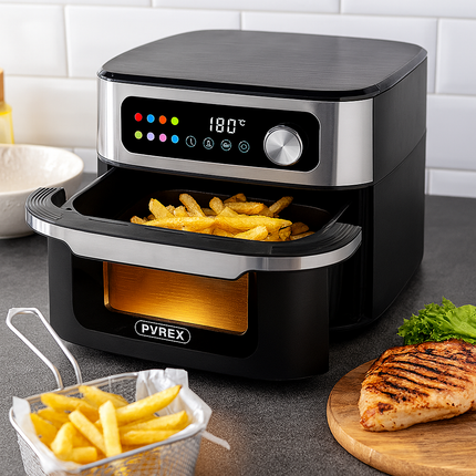 PYREX Ψηφιακό Air Fryer XXL Φριτέζα Αέρος 1700W με Χωρητικότητα 10.5L, Οθόνη Αφής, Χρονοδιακόπτη, 8 Προγράμματα και Δώρο 30 Τεμάχια Αντικολλητικά Χαρτιά & Βιβλίο Συνταγών (SB-1830)