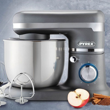 PYREX Κουζινομηχανή 1000W με Ανοξείδωτο Κάδο 5L, Πλανητική Κίνηση & LED Φωτισμό SB-1010 Ασημί