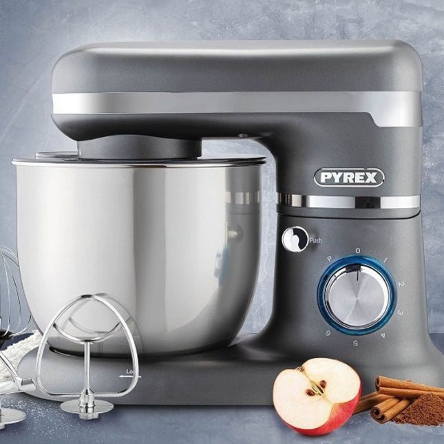 PYREX Κουζινομηχανή 1000W με Ανοξείδωτο Κάδο 5L, Πλανητική Κίνηση & LED Φωτισμό SB-1010 Ασημί