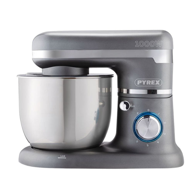 PYREX Κουζινομηχανή 1000W με Ανοξείδωτο Κάδο 5L, Πλανητική Κίνηση & LED Φωτισμό SB-1010 Ασημί