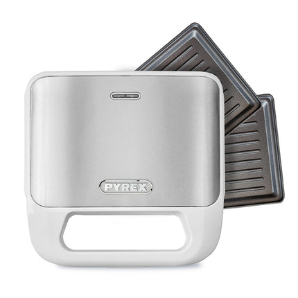 Pyrex Τοστιέρα 800W για 2 Τοστ, Αποσπώμενες Πλάκες με Ραβδώσεις, Αντιθερμική Λαβή SB-298, Λευκή