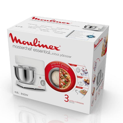MOULINEX Masterchef Essential Πολυμίξερ Κουζίνας 800W με Μεγάλο Μπολ 4.8L, 6 Ταχύτητες, Ανάμειξη Πλανητικής Κίνησης & Μεταλλικά Αξεσουάρ Ζαχαροπλαστικής QA150110