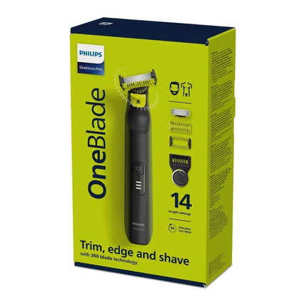PHILIPS OneBlade Pro 360 Επαναφορτιζόμενη Κουρευτική Μηχανή με Λεπίδα 360°, Χτενάκι ακριβείας 14 θέσεων 0.4 -10 mm, Wet & Dry Χρήση & έως 90 Λεπτά Χρόνο Λειτουργίας QP6541/15