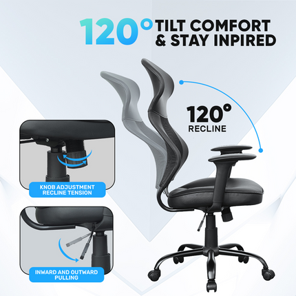 Armaggeddon FLEXION AIR Καρέκλα Γραφείου Gaming Chair Mesh/PVC με 4D Armrests & Ανάκλιση 120°, Μαύρη