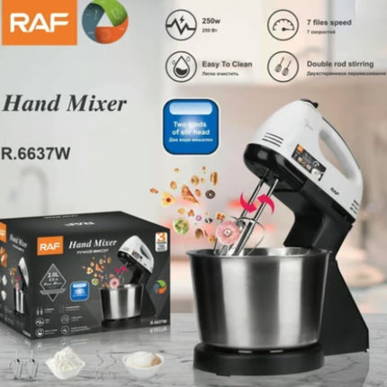 RAF Ηλεκτρικό Μίξερ Χειρός 250W με 7 Ταχύτητες & Κανάτα 2L Άσπρο