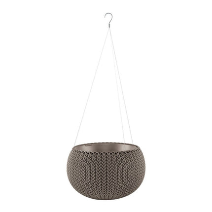 Keter Cozy Rattan Πλαστική Γλάστρα Κρεμαστή S 28x18cm με Αλυσίδα Στερλεωσης 612092 Καφέ