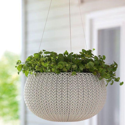 Keter Cozy Rattan Πλαστική Γλάστρα Κρεμαστή L 54×20.4cm με Αλυσίδα Στερλεωσης 612142 Μπεζ