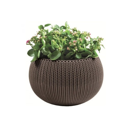 Keter Cozy Rattan Πλαστική Γλάστρα Κρεμαστή S 28x18cm με Αλυσίδα Στερλεωσης 612092 Καφέ