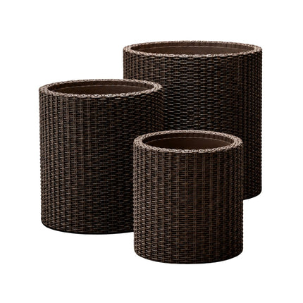 KETER Σετ 3 Κυλινδρικές Γλάστρες Rattan σε 3 Μεγέθη S/M/L με Αποστράγγιση 612075 Καφέ