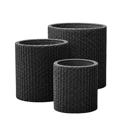 KETER Σετ 3 Κυλινδρικές Γλάστρες Rattan σε 3 Μεγέθη S/M/L με Αποστράγγιση 612076 Ανθρακί
