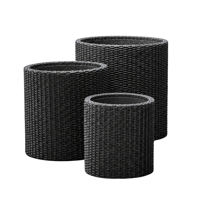 KETER Σετ 3 Κυλινδρικές Γλάστρες Rattan σε 3 Μεγέθη S/M/L με Αποστράγγιση 612076 Ανθρακί