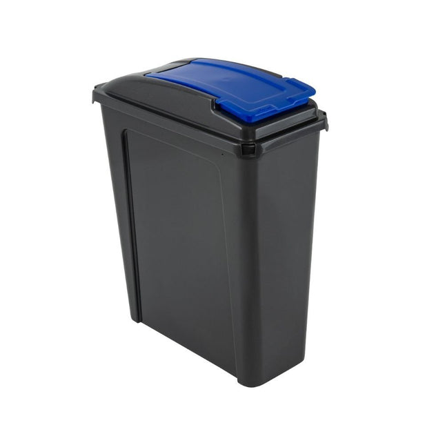 Κάδος Ανακύκλωσης 25L Slimline με Καπάκι &amp; Πλαϊνές Λαβές, Μπλε Καπάκι, Ανθεκτικός Πλαστικός Κάδος για Οικιακή ή Επαγγελματική Χρήση
