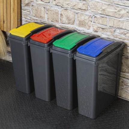 Κάδος Ανακύκλωσης 25L Slimline με Καπάκι &amp; Πλαϊνές Λαβές, Μπλε Καπάκι, Ανθεκτικός Πλαστικός Κάδος για Οικιακή ή Επαγγελματική Χρήση