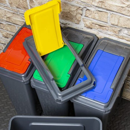 Κάδος Ανακύκλωσης 25L Slimline με Καπάκι &amp; Πλαϊνές Λαβές, Μπλε Καπάκι, Ανθεκτικός Πλαστικός Κάδος για Οικιακή ή Επαγγελματική Χρήση