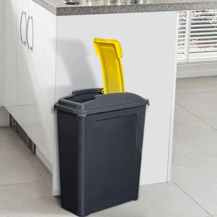 Κάδος Ανακύκλωσης 25L με Κίτρινο Καπάκι &amp; Καπάκι Flip, Ανθεκτικός, Στενός &amp; Ιδανικός για Εσωτερικούς Χώρους