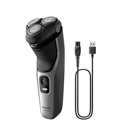 PHILIPS Series 3000 Επαναφορτιζόμενη Περιστρεφόμενη Ξυριστική Μηχανή Προσώπου με Κεφαλές 5D Pivot & Flex PowerCut, 27 Αυτοακονιζόμενες Λεπίδες, Αδιάβροχο & έως 60 Λεπτά Λειτουργίας S3143/00