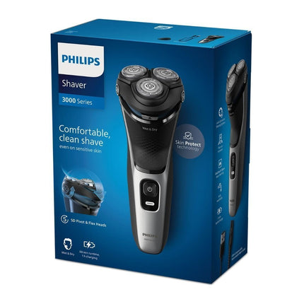 PHILIPS Series 3000 Επαναφορτιζόμενη Περιστρεφόμενη Ξυριστική Μηχανή Προσώπου με Κεφαλές 5D Pivot & Flex PowerCut, 27 Αυτοακονιζόμενες Λεπίδες, Αδιάβροχο & έως 60 Λεπτά Λειτουργίας S3143/00