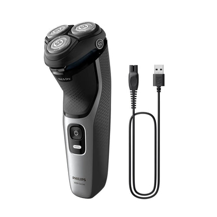 PHILIPS Series 3000 Επαναφορτιζόμενη Περιστρεφόμενη Ξυριστική Μηχανή Προσώπου με Τρίμερ για Μύτη & Αυτιά, 5D Pivot & Flex Κεφαλές, PowerCut Λεπίδες, Αδιάβροχη & έως 60 Λεπτά Λειτουργίας S3143/02