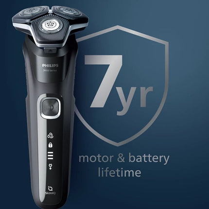 PHILIPS Series 5000 Επαναφορτιζόμενη Περιστρεφόμενη Ξυριστική Μηχανή Προσώπου με Λεπίδες SteelPrecision, Αισθητήρας SkinIQ, Πτυσσόμενο Τρίμερ, Γρήγορη Φόρτιση, Αδιάβροχη & έως 60 Λεπτά Λειτουργίας S5885/25