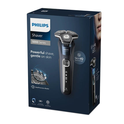 PHILIPS Series 5000 Επαναφορτιζόμενη Περιστρεφόμενη Ξυριστική Μηχανή Προσώπου με Λεπίδες SteelPrecision, Αισθητήρας SkinIQ, Πτυσσόμενο Τρίμερ, Γρήγορη Φόρτιση, Αδιάβροχη & έως 60 Λεπτά Λειτουργίας S5885/25