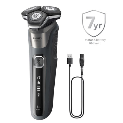 PHILIPS Series 5000 Επαναφορτιζόμενη Περιστρεφόμενη Ξυριστική Μηχανή Προσώπου με Τεχνολογία SkinIQ, Αυτοακονιζόμενες Λεπίδες, Αδιάβροχη, Οθόνη LED & έως 60 Λεπτά Χρόνο Λειτουργίας S5887/50