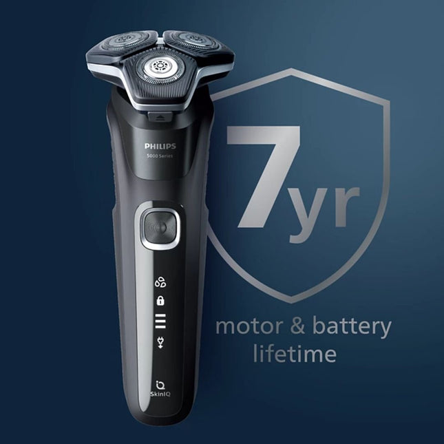 PHILIPS Series 5000 Επαναφορτιζόμενη Περιστρεφόμενη Ξυριστική Μηχανή Προσώπου με Τεχνολογία SkinIQ, Αυτοακονιζόμενες Λεπίδες, Αδιάβροχη, Οθόνη LED & έως 60 Λεπτά Χρόνο Λειτουργίας S5887/50