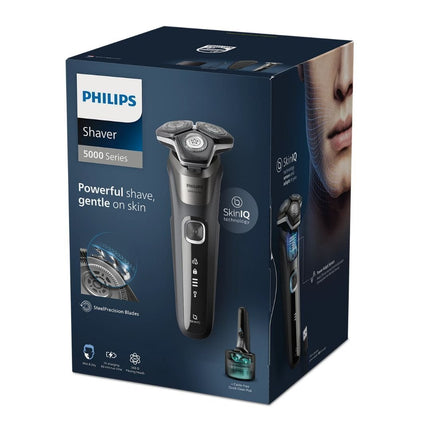 PHILIPS Series 5000 Επαναφορτιζόμενη Περιστρεφόμενη Ξυριστική Μηχανή Προσώπου με Τεχνολογία SkinIQ, Αυτοακονιζόμενες Λεπίδες, Αδιάβροχη, Οθόνη LED & έως 60 Λεπτά Χρόνο Λειτουργίας S5887/50